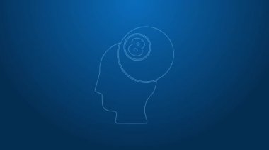 Beyaz çizgi bilardo bilardo topu. Mavi arka planda 8 numaralı ikon izole edilmiş. 4K Video hareketli grafik canlandırması