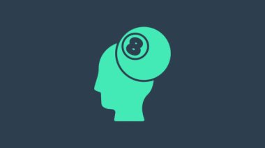 Turkuaz bilardo bilardo topu. Mavi arka planda 8 numaralı ikon izole edilmiş. 4K Video hareketli grafik canlandırması