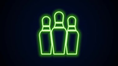 Parlayan neon hattı, siyah arkaplanda izole edilmiş bovling lobut simgesi. 4K Video hareketli grafik canlandırması