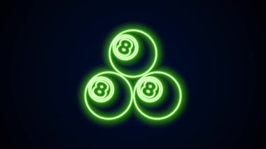 Parlak neon hattı bilardo topu. Siyah arka planda 8 numaralı ikon izole edilmiş. 4K Video hareketli grafik canlandırması