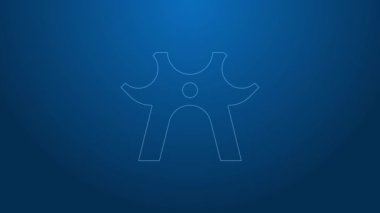 Beyaz çizgi bilardo ikonu mavi arkaplanda izole edildi. Bilardo sopası, briç sopası. 4K Video hareketli grafik canlandırması