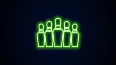 Parlayan neon hattı, siyah arkaplanda izole edilmiş bovling lobut simgesi. 4K Video hareketli grafik canlandırması