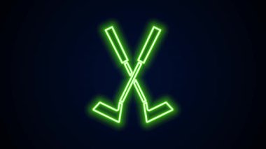 Parlayan neon hattı siyah arka planda izole edilmiş golf kulübü simgesini geçti. 4K Video hareketli grafik canlandırması