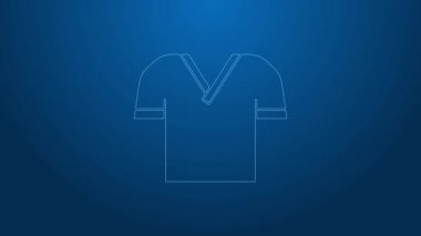 Mavi arka planda beyaz çizgi golf tişörtü simgesi izole edildi. Spor malzemeleri. Spor üniforması. 4K Video hareketli grafik canlandırması