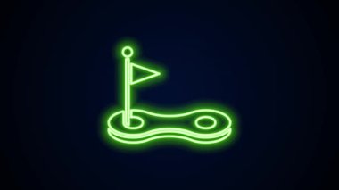 Siyah zemin üzerinde bayrak simgesi olan parlayan neon hattı Golf deliği. 4K Video hareketli grafik canlandırması