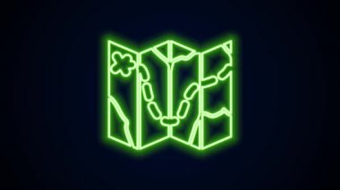 Parlayan neon hattı golf sahası ikonu siyah arkaplanda izole edildi. 4K Video hareketli grafik canlandırması