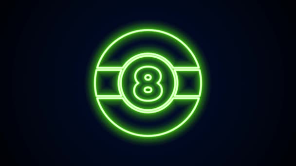 Glowing neon line Billiard pool snooker ball with number 8 icon isolated on black background. 4K Video motion graphic animation — Stock Video