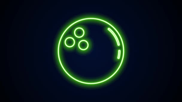 Glödande neon linje Bowling boll ikon isolerad på svart bakgrund. Sportutrustning. 4K Video motion grafisk animation — Stockvideo