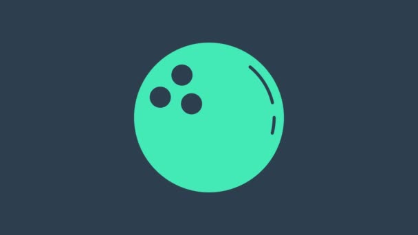 Turquoise Bowling μπάλα εικονίδιο απομονώνονται σε μπλε φόντο. Αθλητικός εξοπλισμός. 4K Γραφική κίνηση κίνησης βίντεο — Αρχείο Βίντεο