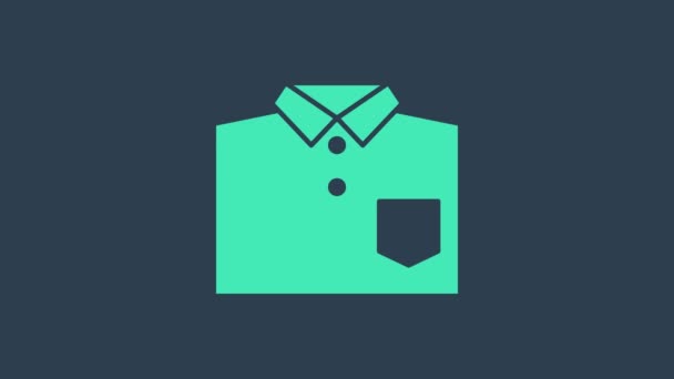 Бирюзовый значок рубашки боулинг изолирован на синем фоне. Видеографическая анимация 4K — стоковое видео