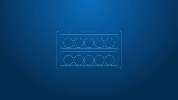 Weiße Linie Billardkugeln auf einem Standsymbol isoliert auf blauem Hintergrund. Billardkugeln auf einem Regal. 4K Video Motion Grafik Animation — Stockvideo