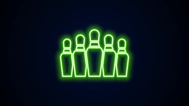 Linea fluorescente icona Bowling pin isolato su sfondo nero. Animazione grafica 4K Video motion — Video Stock