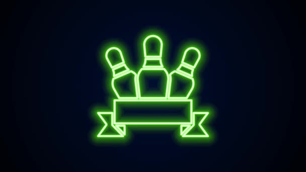 Linea fluorescente icona Bowling pin isolato su sfondo nero. Animazione grafica 4K Video motion — Video Stock