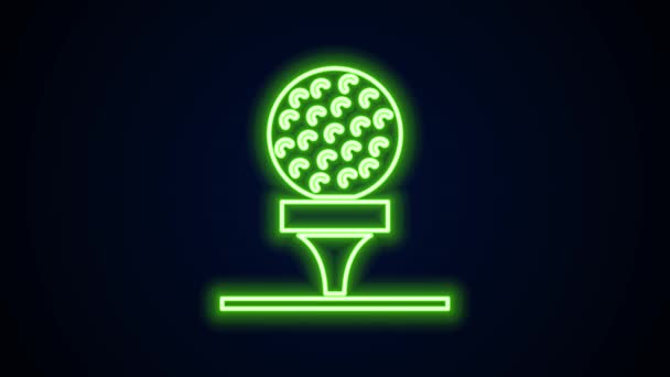 Glowing neon line Golf ball on tee icon isolated on black background. 4K Video motion graphic animation — Stock Video