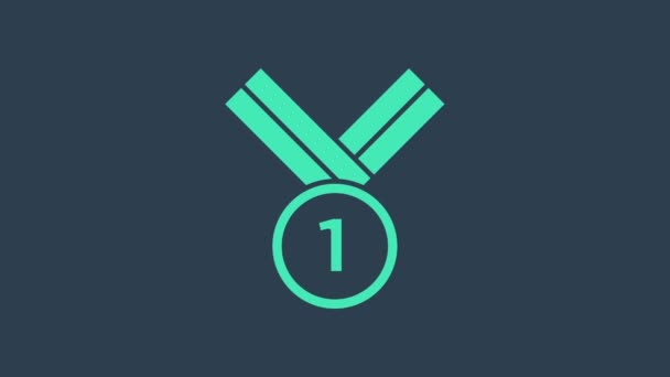 Turkoois Medaille golf pictogram geïsoleerd op blauwe achtergrond. Winnaar prestatie teken. Een medaille. 4K Video motion grafische animatie — Stockvideo