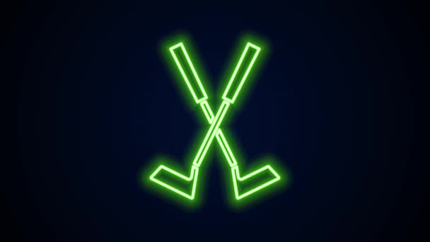 Glowing neon line Crossed golf club icon isolated on black background. 4K Video motion graphic animation — Stock Video