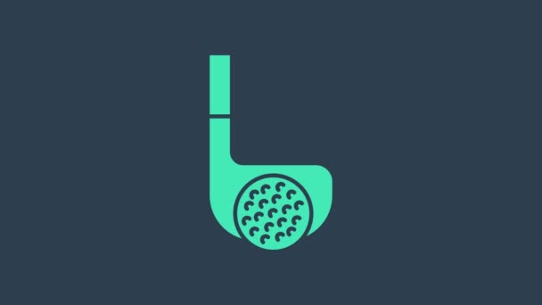 Бирюзовий гольф-клуб з кульковою іконою ізольований на синьому фоні. 4K Відеографічна анімація — стокове відео