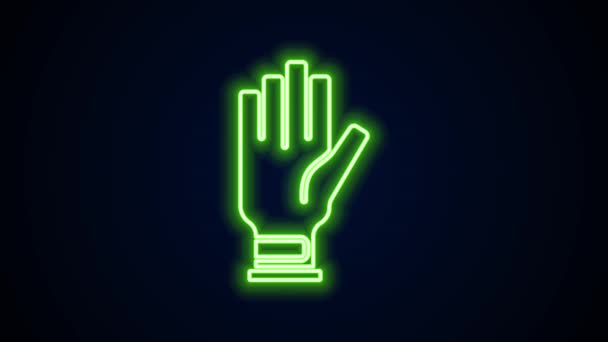 Leuchtendes neonfarbenes Golf-Handschuh-Symbol auf schwarzem Hintergrund. Sportgeräte. Sportuniform. 4K Video Motion Grafik Animation