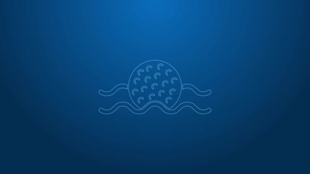 White line Golf ball in water icon isolated on blue background. 4K Video motion graphic animation — Stock Video