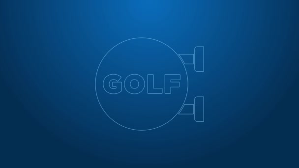 青の背景に隔離されたホワイトラインゴルフスポーツクラブアイコン。4Kビデオモーショングラフィックアニメーション — ストック動画