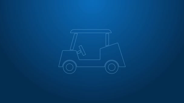 Witte lijn Golf auto pictogram geïsoleerd op blauwe achtergrond. Golfkar. 4K Video motion grafische animatie — Stockvideo