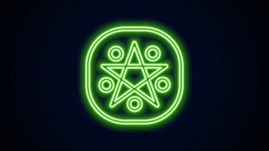 Siyah arkaplanda izole edilmiş bir daire simgesinde parlayan neon çizgisi Pentagram. Sihirli okült yıldız sembolü. 4K Video hareketli grafik canlandırması