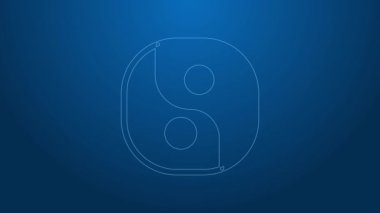 Beyaz çizgi Yin Yang mavi arka planda izole edilmiş uyum ve denge sembolü. 4K Video hareketli grafik canlandırması
