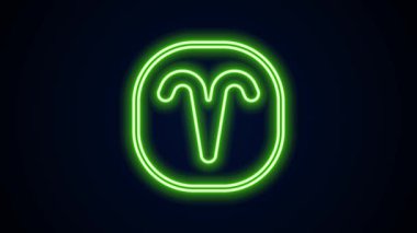 Parlayan neon hattı Aries burç simgesi siyah arka planda izole edildi. Astrolojik yıldız falı koleksiyonu. 4K Video hareketli grafik canlandırması