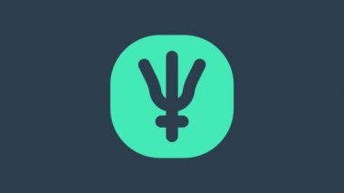 Turkuaz Neptün gezegeni sembolü mavi arka planda izole edildi. Astroloji, numeroloji, yıldız falı, astronomi. 4K Video hareketli grafik canlandırması