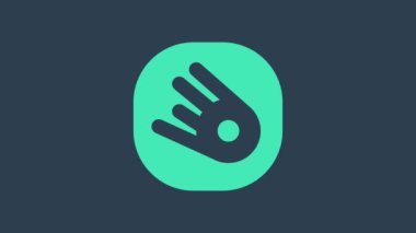 Turkuaz Kuyrukluyıldız mavi arkaplana izole edilmiş bir şekilde hızla düşüyor. 4K Video hareketli grafik canlandırması