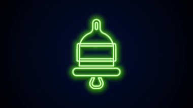 Parlayan neon hattı alarm zili simgesi siyah arkaplanda izole edildi. Yangın alarmı. Servis zili, el zili işareti, uyarı sembolü. 4K Video hareketli grafik canlandırması