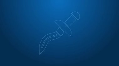 Mavi arka planda beyaz çizgi hançer simgesi izole edildi. Bıçak ikonu. Keskin bıçaklı kılıç. 4K Video hareketli grafik canlandırması