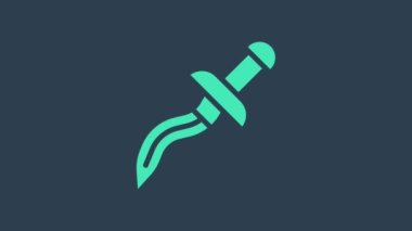 Turkuaz Hançer simgesi mavi arkaplanda izole edildi. Bıçak ikonu. Keskin bıçaklı kılıç. 4K Video hareketli grafik canlandırması