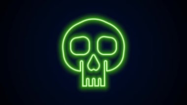 Parlayan neon hattı Skull simgesi siyah arkaplanda izole edildi. 4K Video hareketli grafik canlandırması