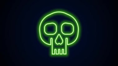 Parlayan neon hattı Skull simgesi siyah arkaplanda izole edildi. 4K Video hareketli grafik canlandırması