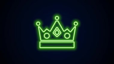 Parlayan neon hattı King Crown simgesi siyah arka planda izole edildi. 4K Video hareketli grafik canlandırması