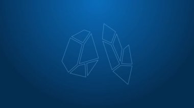 Beyaz çizgi sihirli taş ikonu mavi arkaplanda izole edildi. Fantezi kristali. Maç için mücevher. 4K Video hareketli grafik canlandırması