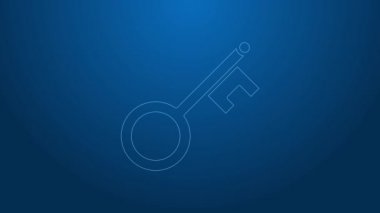 Beyaz çizgi Mavi arkaplanda eski anahtar simgesi izole edildi. 4K Video hareketli grafik canlandırması