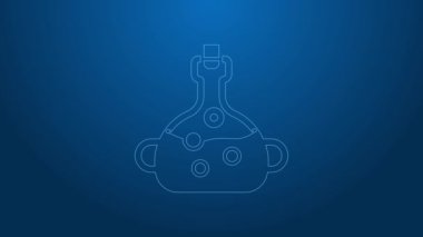 Mavi arka planda beyaz çizgi ikon zehri izole edildi. Bir şişe zehir ya da zehirli kimyasal toksin. 4K Video hareketli grafik canlandırması