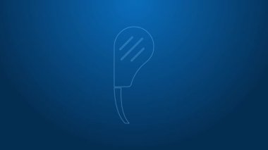 Beyaz çizgili kaburga bifteği ikonu mavi arka planda izole edilmiş. Biftek baltası. Bir parça et. 4K Video hareketli grafik canlandırması