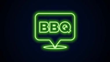 Parlayan neon hattı barbekü simgesi siyah arkaplanda izole edildi. Isı sembolü. Barbekü ızgara partisi. 4K Video hareketli grafik canlandırması