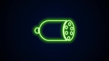 Parlayan neon hattı Salami sosis simgesi siyah arkaplanda izole edildi. Et şarküteri ürünü. 4K Video hareketli grafik canlandırması
