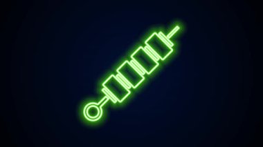 Siyah zemin üzerinde parlayan neon hattı ızgara şiş kebap. Şiş çubukta et kebabı. Izgara etle piknik. 4K Video hareketli grafik canlandırması