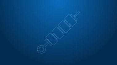 Beyaz çizgi ızgara şiş kebap, mavi arka planda izole edilmiş şiş çubuk ikonu. Şiş çubukta et kebabı. Izgara etle piknik. 4K Video hareketli grafik canlandırması