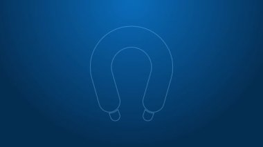 Beyaz çizgi sosis simgesi mavi arkaplanda izole edildi. Izgara sosis ve aroma işareti. 4K Video hareketli grafik canlandırması