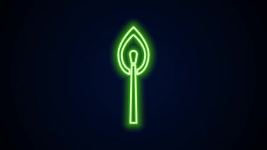 Siyah arkaplanda izole edilmiş ateş ikonu ile parlayan neon hattı yakma kibriti. Ateşle maç. Kibrit işareti. 4K Video hareketli grafik canlandırması