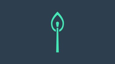 Mavi arkaplanda izole edilmiş ateş ikonu ile turkuaz yakma kibriti. Ateşle maç. Kibrit işareti. 4K Video hareketli grafik canlandırması