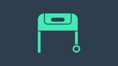 Turkuaz Izgara Izgara ikonu mavi arka planda izole edildi. Barbekü ızgara partisi. 4K Video hareketli grafik canlandırması