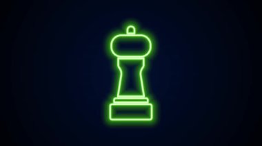Parlayan neon çizgisi Pepper simgesi siyah arkaplanda izole edildi. Yemek pişirme baharatları. 4K Video hareketli grafik canlandırması