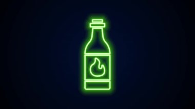 Parlayan neon hattı Tabasco sosu simgesi siyah arkaplanda izole edildi. Kırmızı biberli baharatlı biber sosu. 4K Video hareketli grafik canlandırması